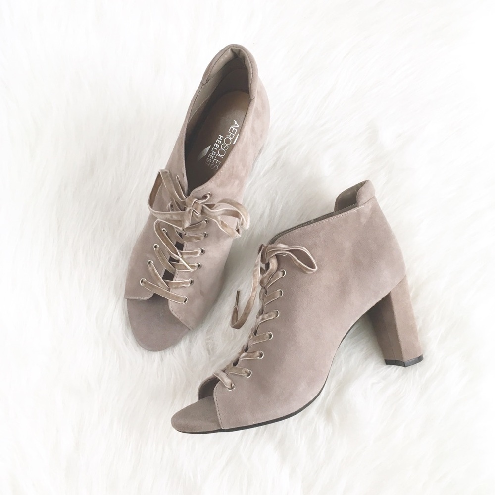 Aerosoles | gray taupe suede laceup peeptoe bootie